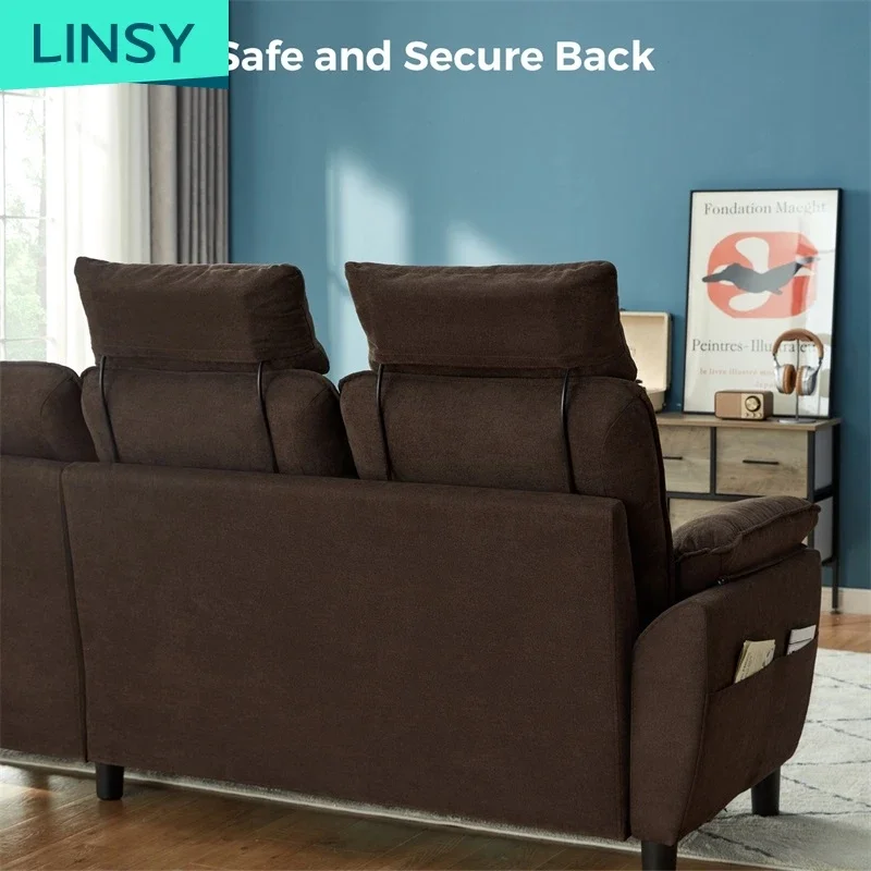 Linsy Brown Teal Reversible Sectional Couch L-Shaped 3-Seat Sofa with Usb Charging Lh012Sf1