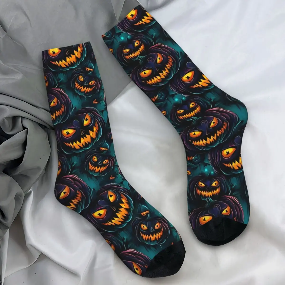 Purple Halloween Pumpkin Socks Autumn Stockings Fashion Unisex Men Medium Soft Socks Graphic Running Non Slip Socks