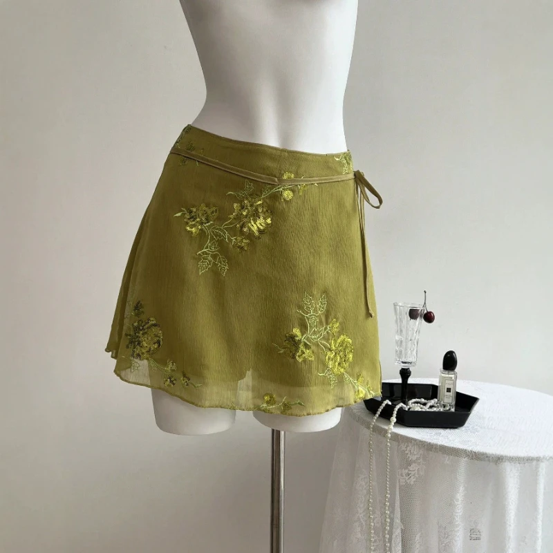 Short Pant Women Pants Skirts Slim Fit High Waist Straight Trousers Y2k Streetwear Elegant Splice Work Print Floral Sequins