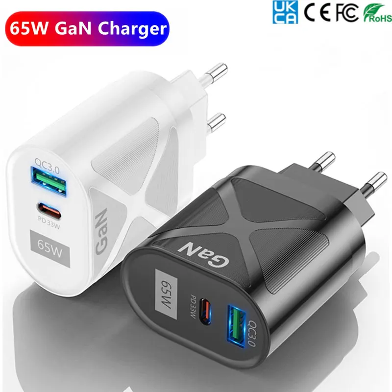 

65W GaN Charger PD Charge Type C USB Charger Support QC PPS Portable Fast Charger For Samsung Xiaomi For iOS Devices