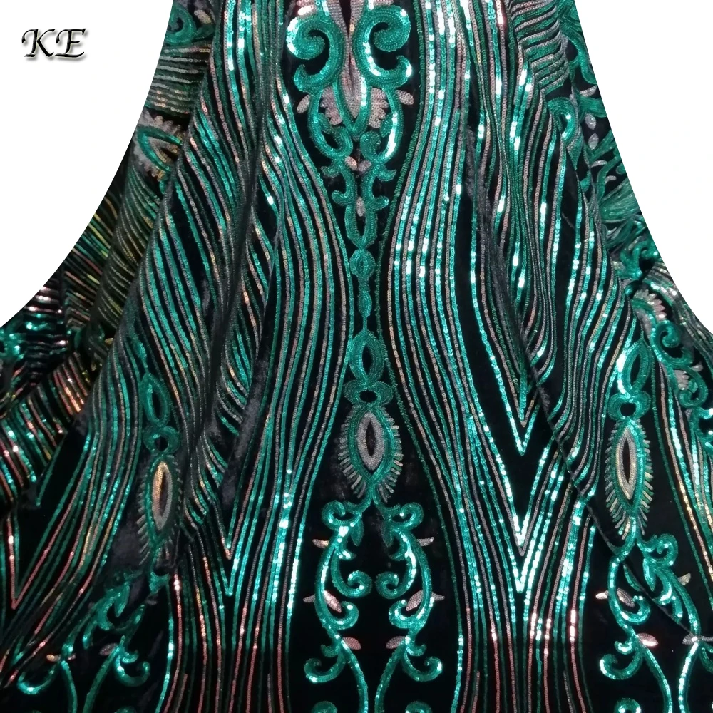 High Quality African Lace Fabric Velvet Lace Fabric 2022 With Sequins Green African Lace Fabrics For 2023