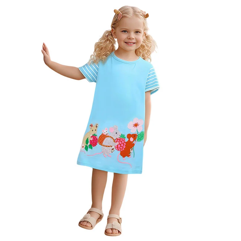 

Short Sleeve Girls Dresses Summer Princess Baby Girls Dresses Mouse Embroidery Party Birthday Fashion Clothing Kids Frocks