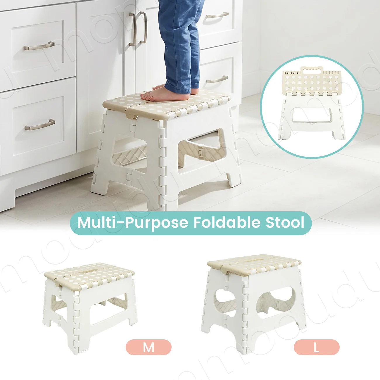 Foldable Step Stool for Kids & Adults, Portable Collapsible Plastic Foot Stool for Kitchen Bathroom, Anti-Slip Heavy Duty Chair