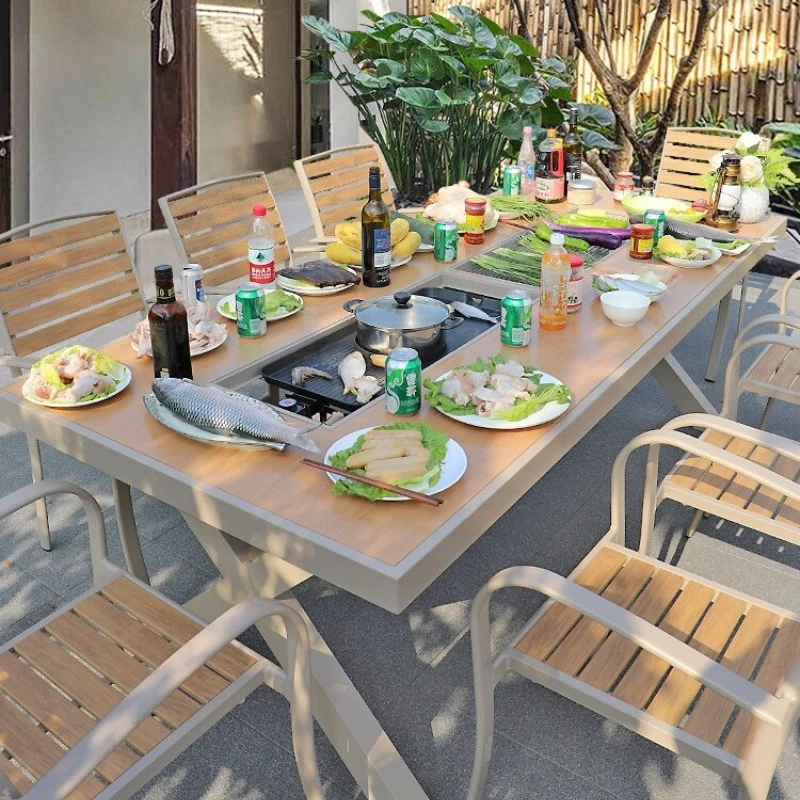 

Outdoor table and chair courtyard garden leisure barbecue table and chair combination outdoor open-air electric grill table