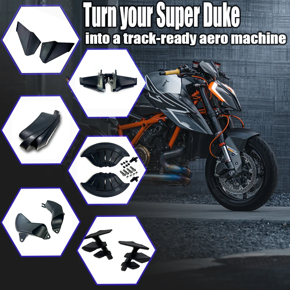 Image of Für 1290 Super Duke R / RR 2025: Bremskanal-Kühler & Downforce-Body-Wing-Kit mit vorderem Kotflügel und Bremsscheibenabdeckung