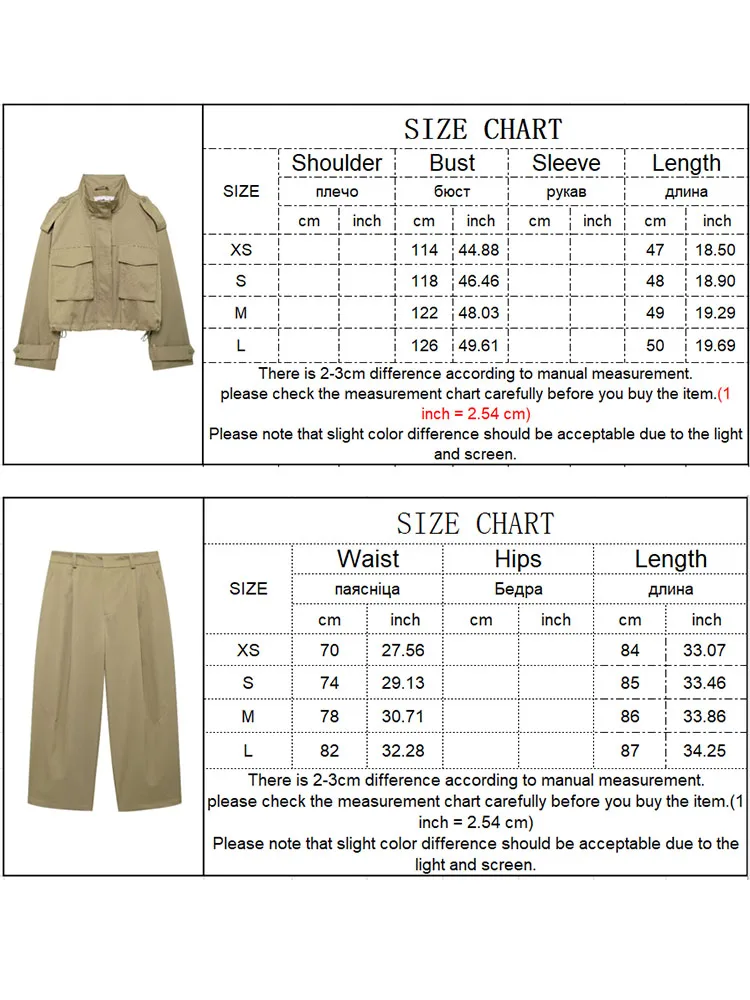 TRAF 2 Pieces Autumn Women Jacket Pant Sets 2024 Fashion Female Stand Collar Top Pockets Coat Straight Pleated Pant Outfits