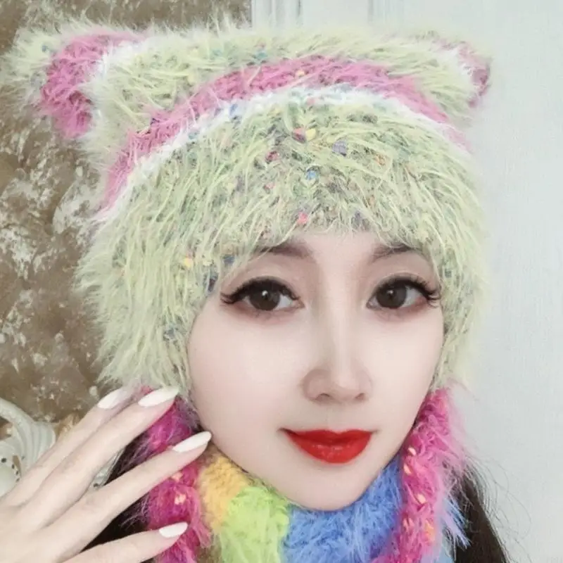 

P88A Fun Ear Hat Unisex Skull Hat Y2K Halloween Gift Warm Soft Crochet Beanie