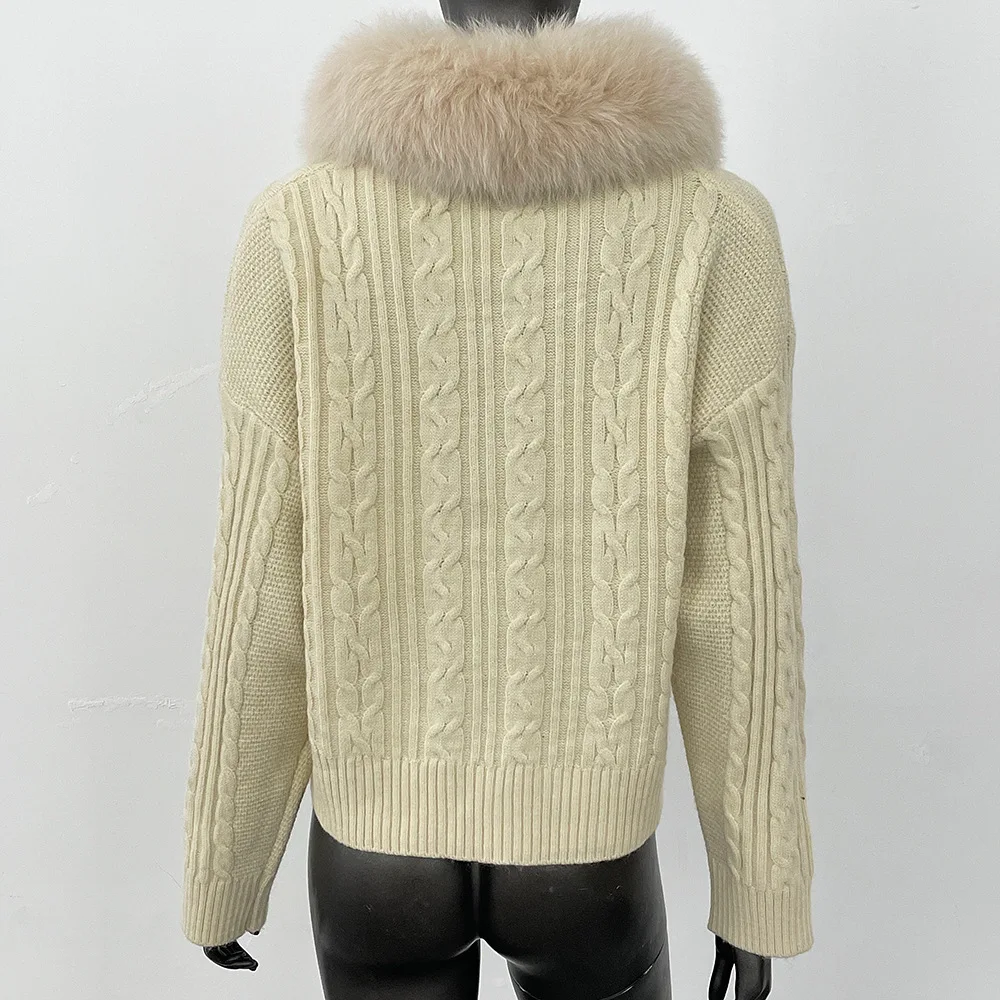 BJTZ ساحة الرقبة ريال فوكس الفراء كابل متماسكة سترة معطف للنساء ربيع الخريف أنيقة تنوعا سحاب أكمام طويلة سترة علوية