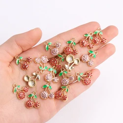 10Pcs Zircon Red Cherry Charms KC Gold Color Fruit Pendant Necklace Earrings DIY Jewelry Making High Quality Charms Supplies