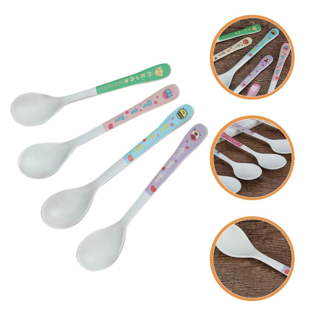 

4pcs Baby Feeding Spoons Weaning Utensils For Toddlers Kids Self Eating Training Spoon Tableware Silicone Handle Heat Resistant