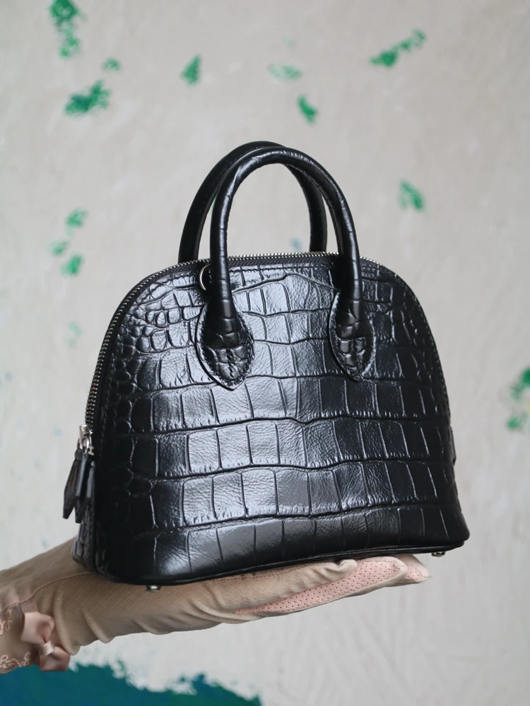 Black Fashion Crocodile Pattern Simple Shell Tote Bag Genuine Leather Women Bag\Handbag Real Leather Lady Shoulder Crossbody Bag