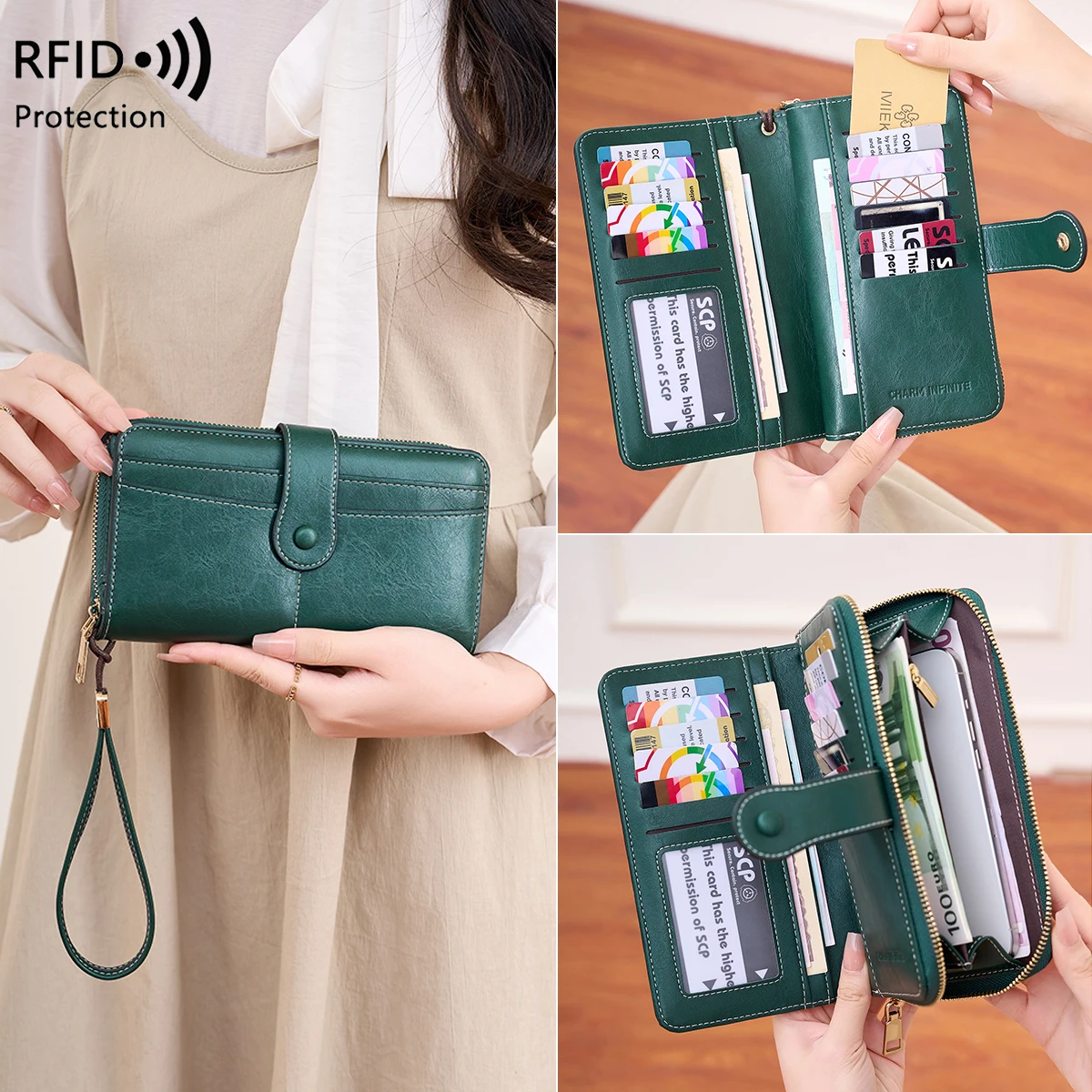 

Винтажный женский кошелек большой емкости, RFID-противоугонная матовая ткань, простая модная длинная сумка с несколькими картами