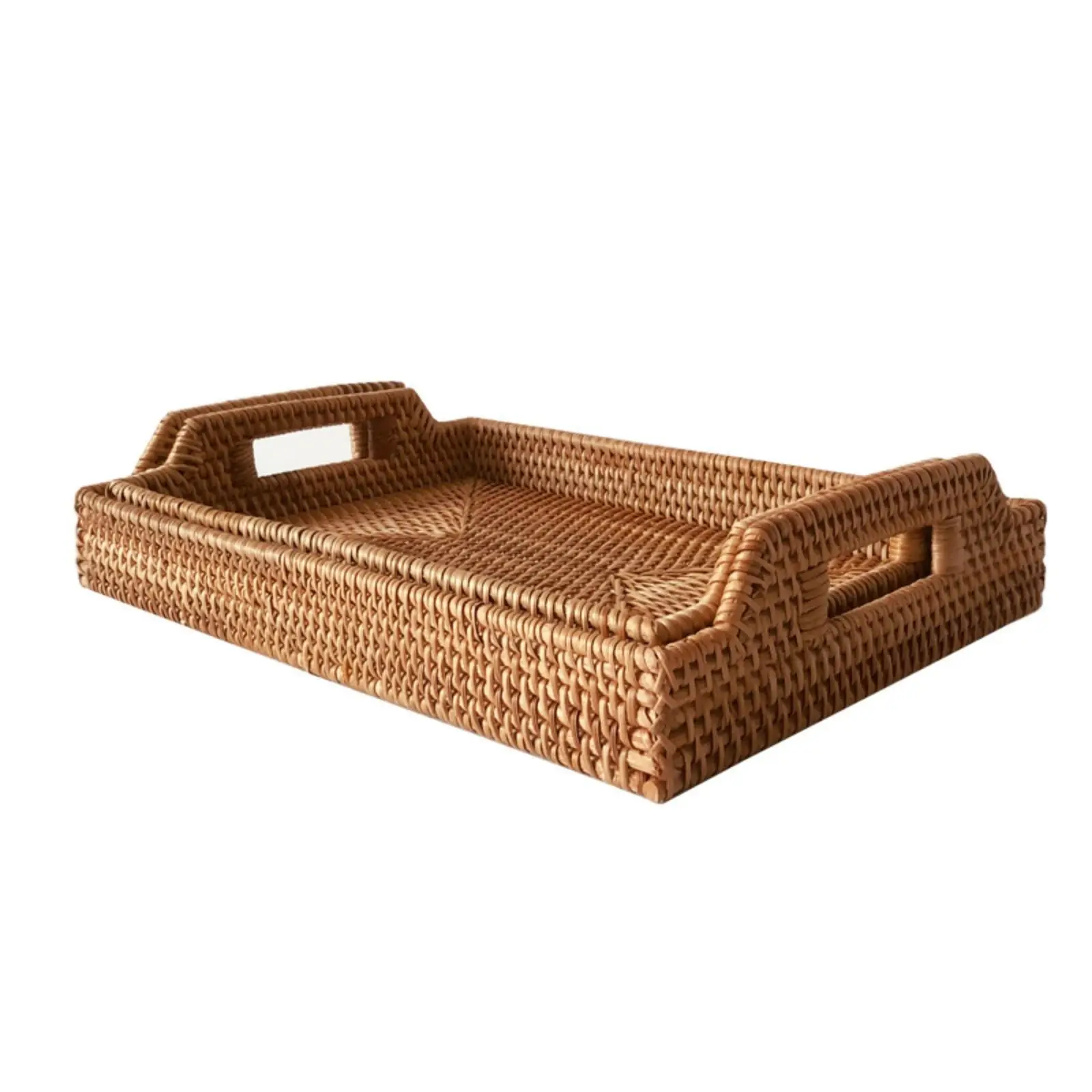 2 Pieces Handwoven Tray with Handles Rustic Wicker Tray with Handles Braided for Hosts, Tea Service, Countertop Organization,