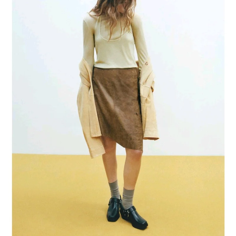 Herfst nieuwe collectie asymmetrische midi-rok dames PU-leer anti-leer boting f rok casual sle stand fit
