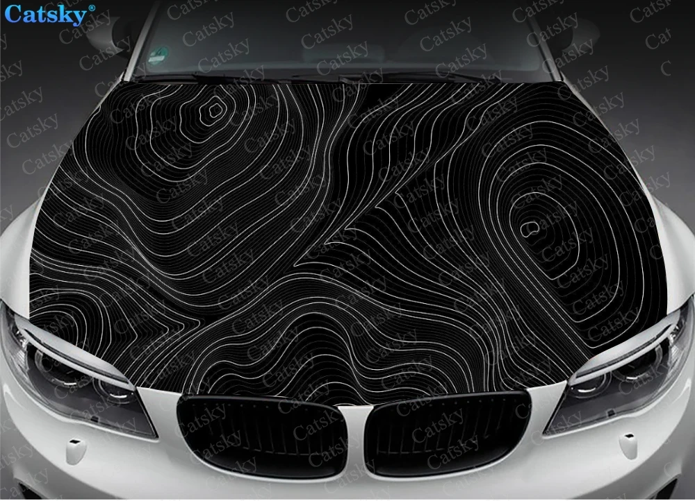 Contour Line Car Accessories Hood Vinyl Stickers Wrap Engine Cover Decal Sticker Universal Car Hood Protective Film Decoration