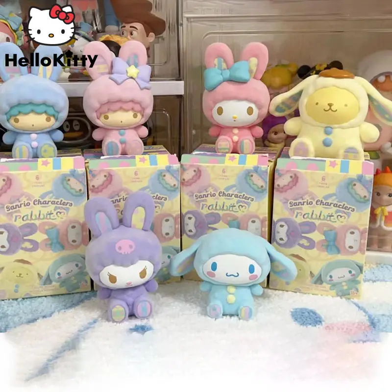 Sanrio Rabbit Series Blind Box Melody Cinnamoroll Kuromi Hand-made Desktop Ornaments Gifts Tabletop Decoration Birthday Gift