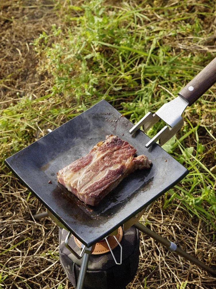 Fijne Ijzeren Ongecoate Vierkante Camping Bakvorm, Barbecue Outdoor Camping Gebakken Steak Non-Stick