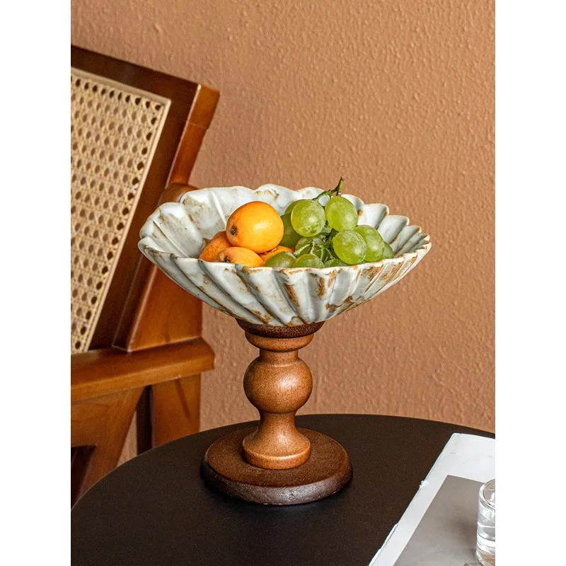 

Artistic Fruit Plate High Footed Flower Snack Tray Dessert Table Wabi Sabi Style Ornament