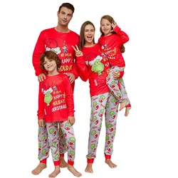 2025 Xmas Family Matching Pajamas GREENCH Happy Holiday Letter Print Adult Kid Baby Family Matching Outfit Christmas Family Pj's