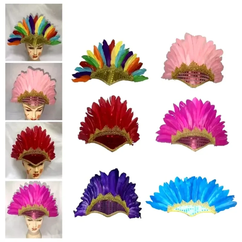 

Novelty Colorful Feather Headdress New Head-mounted Feather Colored Headwear Adjustable Chief Headdress Fancy Dress Party