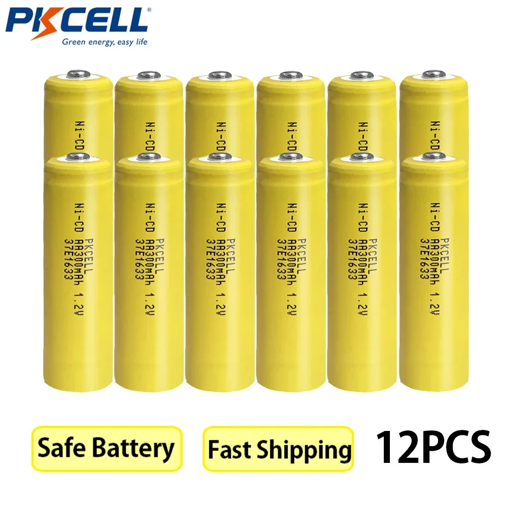 

12 Packs 1.2V AA 300mAh Ni-Cd Rechargable Batteries 2A NiCd Rechargeable Battery 300mAh for Solar Lights,Lawn Landscape Lighting