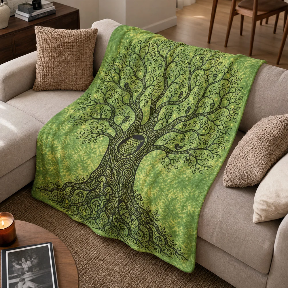 Bohemian Tree of Life Throw Blanket Sofa Decor Nature Forest Print Cozy Fleece Microfiber Throw for Living Room Couch Bedroom