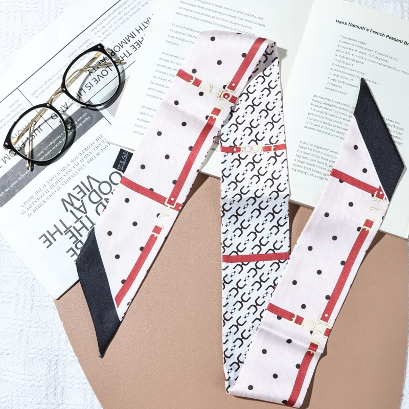 НОВЫЙ шарф из шелковой ленты 2025 6x100 см для женщин, галстук для волос на шею, маленький шарф, сумка с ручкой, элегантный стиль