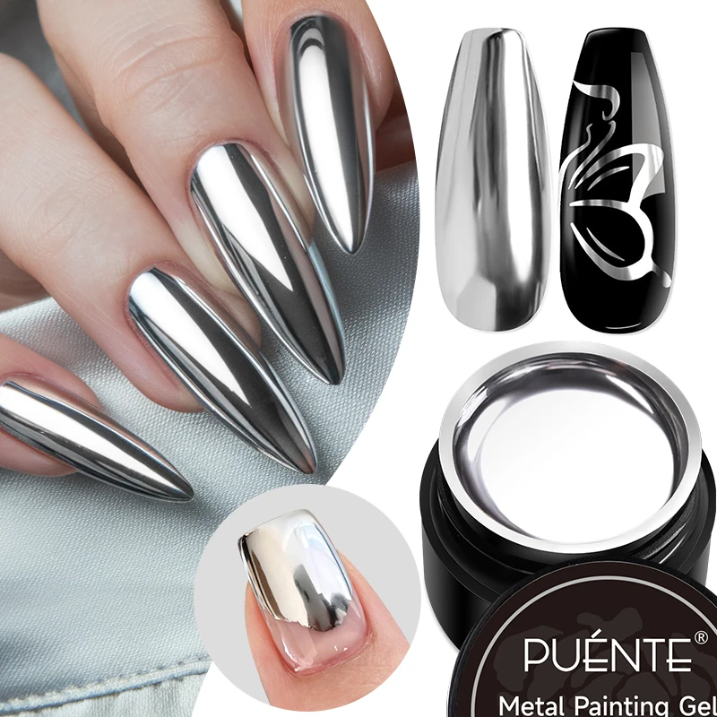 

Metallic Painting Gel Nail Polish Super Shine Silvery Mirror Chrome Drawing Lines Graffiti Soak Off UV Nail Art Varnish Manicure