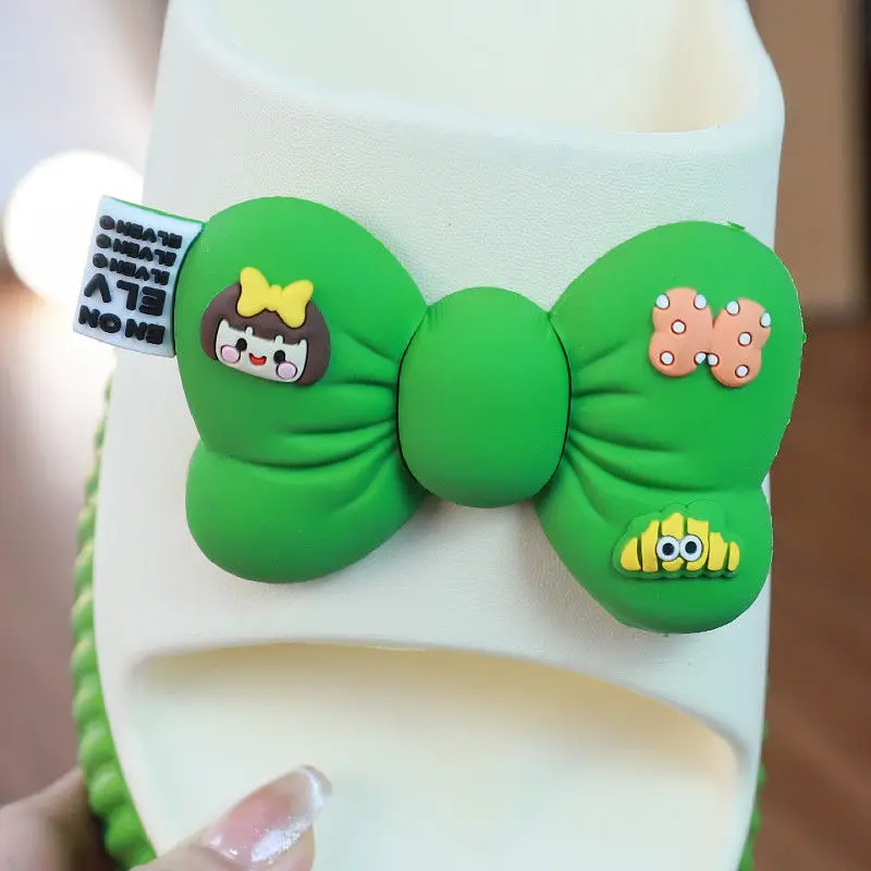 Women Slippers Green Thick Platform Non-Slip Home Bow Flip Flops 2024 Summer Beach Sandals Ladies Slides Indoor Shoes