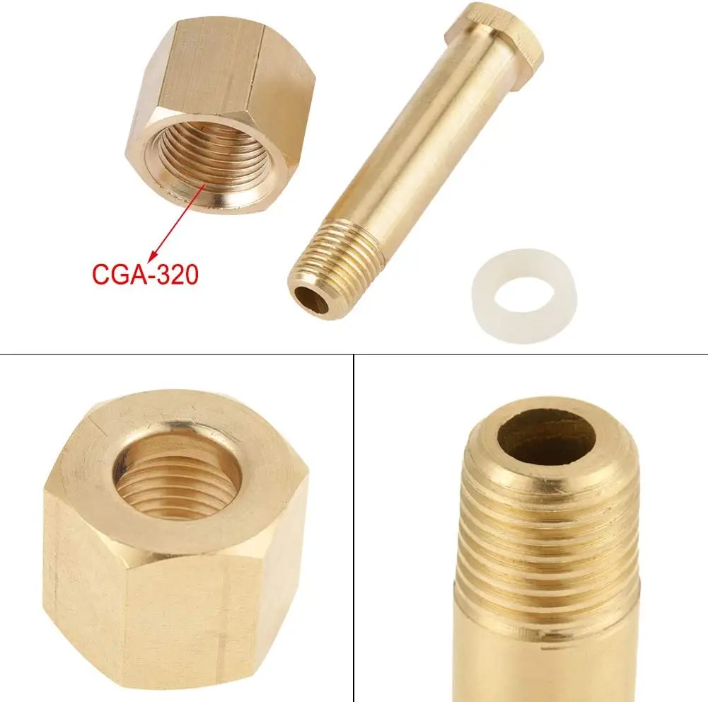 CGA-320 Regulator Nipple Nut Brass with Washer Carbon Dioxide Regulator Inlet Bottom Fittings Repair Part Mig Welder Accessories