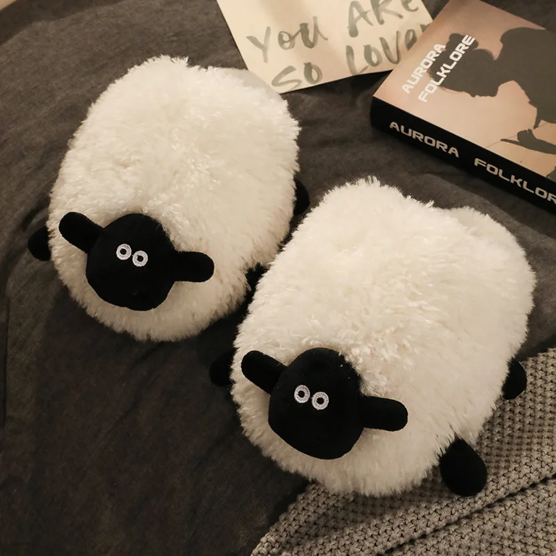 

Ladies Fall Fluffy Slipper Women White Sheep Animal flip flops Winter Warm Cartoon Kawaii Soft Plush Indoor Home Shoes Gift