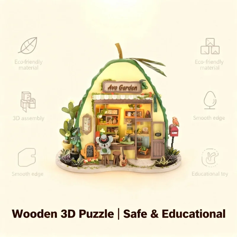 

OUZEY 3D Деревянная модель кофейни с молочным коктейлем «Коала» для самостоятельной сборки, декор для стола, креативная игрушка, подарочная коробка для подростков