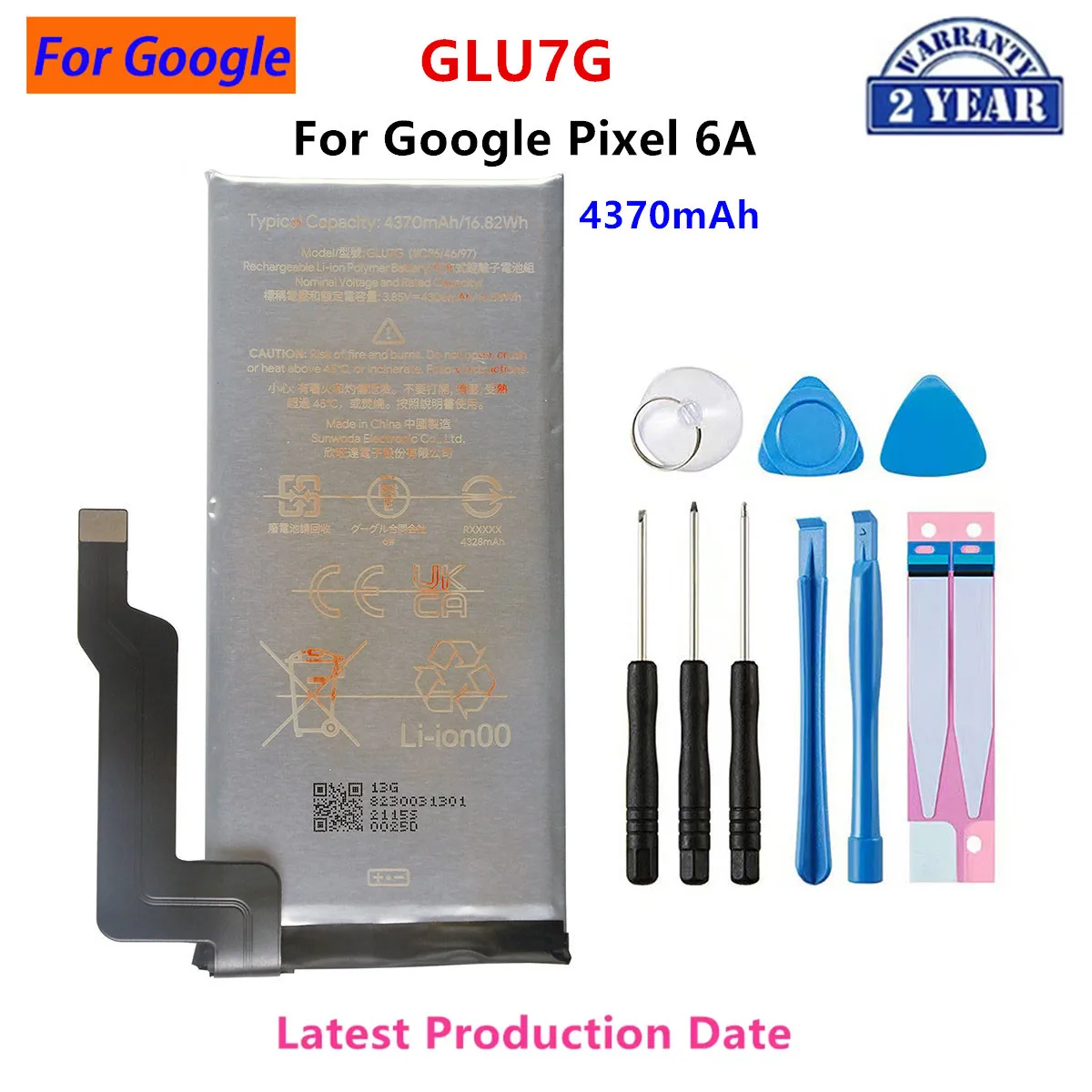 100% Orginal GLU7G 4370mAh Replacement Battery For Google Pixel 6A Pixel6 A Genuine Latest Production Phone Batteries+Tools Kits