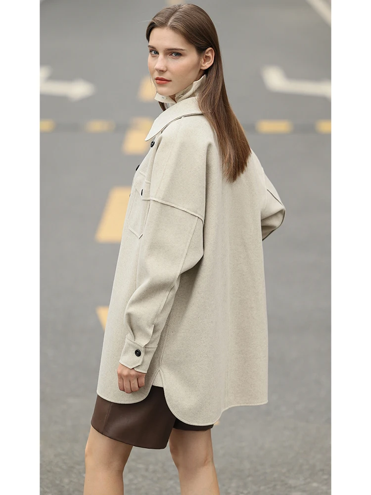 AMII Woolen Coats For Woman 2025 Winter New BF Style Loose Pocket Long Sleeve Top Warm Versatile Women's Jacket Coat 12424101