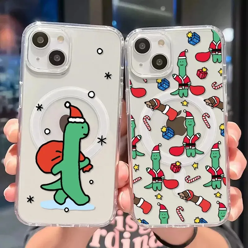 Christmas Cute cartoon dinosaur Joguman Magsafe Magnetic Phone Case for iPhone 16 15 14 13 12 11 8 7 Plus Pro Max X XR XSMax Tpu