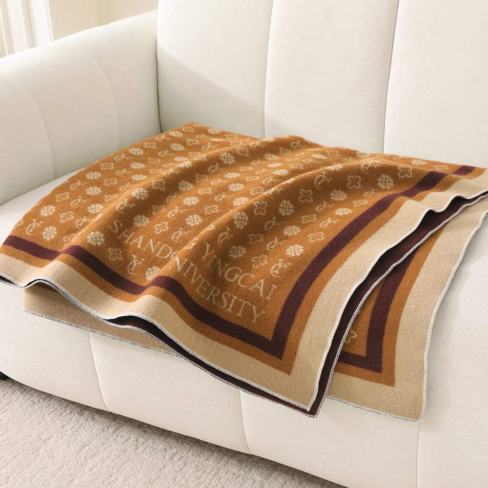 Customized Design and logo for Wool Blended Jacquard Blanket, Rectangular square Shawl Wrapped Blanket