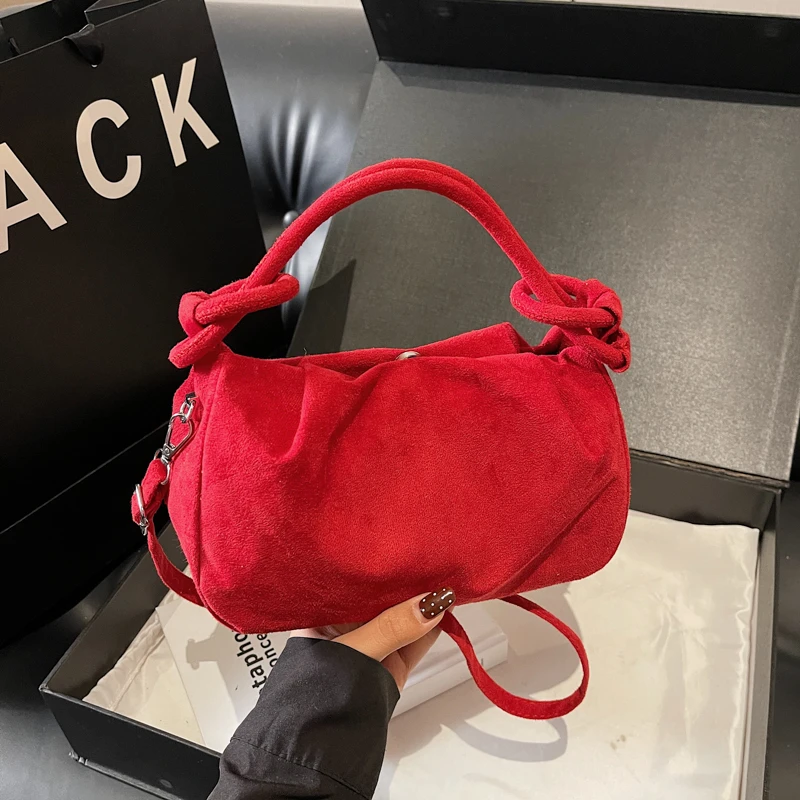 Retro Style Suede Leather Crossbody Bag Magnetic Closure Soft Handle Fashion Handbag Wrinkle Texture Shoulder Bag Commuting