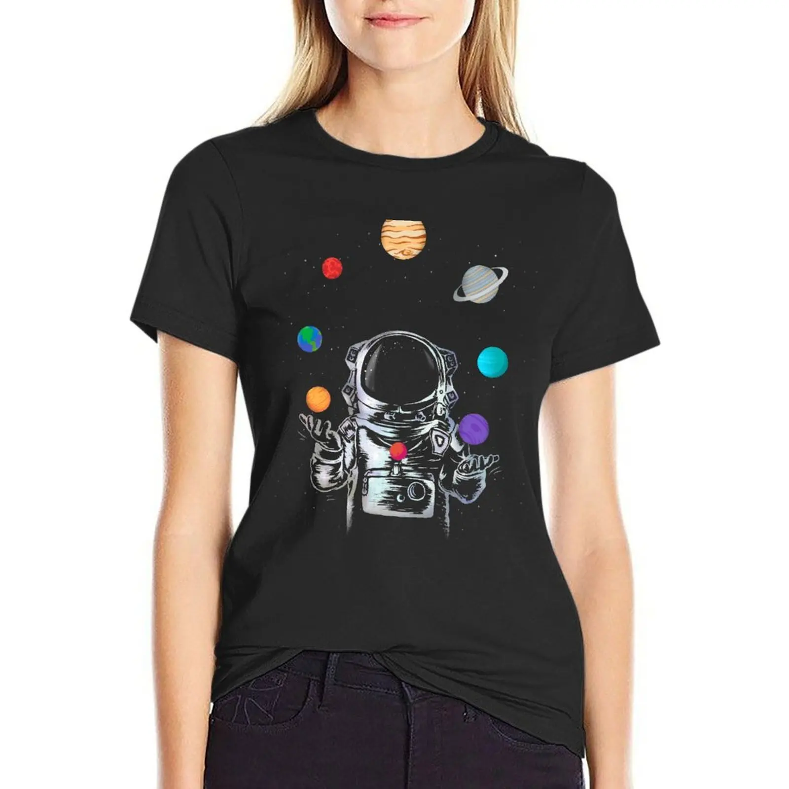 Camiseta gráfica estética feminina, Roupa de circo espacial, Camisas gato