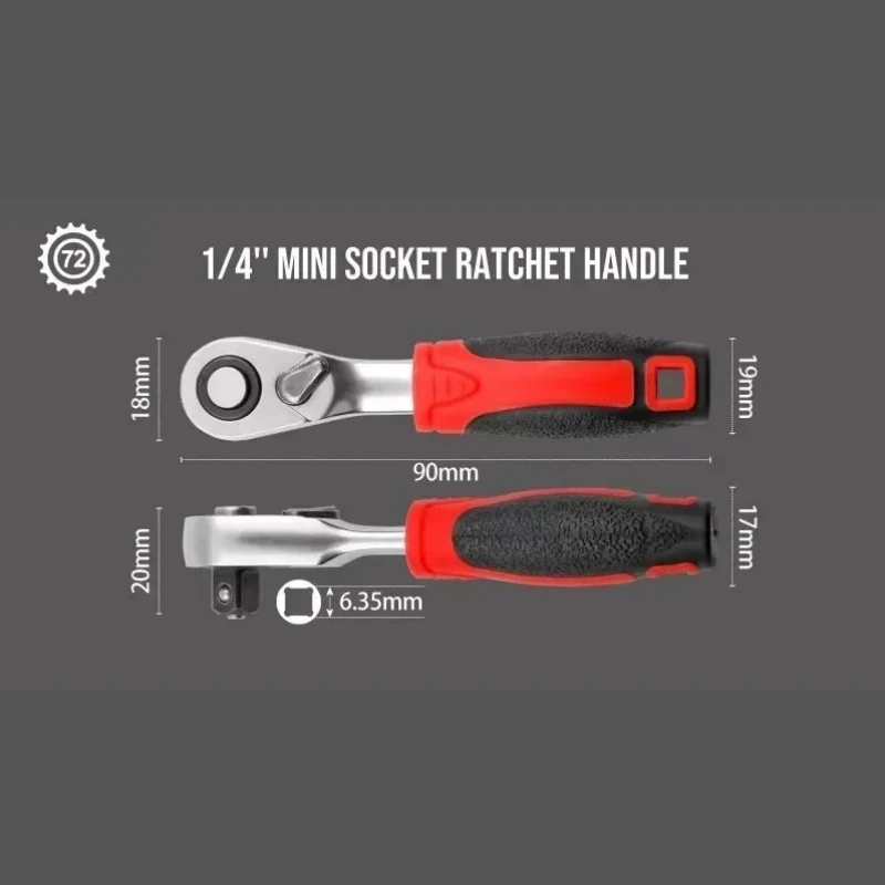 Ratchet Socket Wrench Screwdriver 72-tooth Small Mini Quick Wrench 1/4-6.35mm Batch Head Socket Handle Spanner Hand Repair Tools