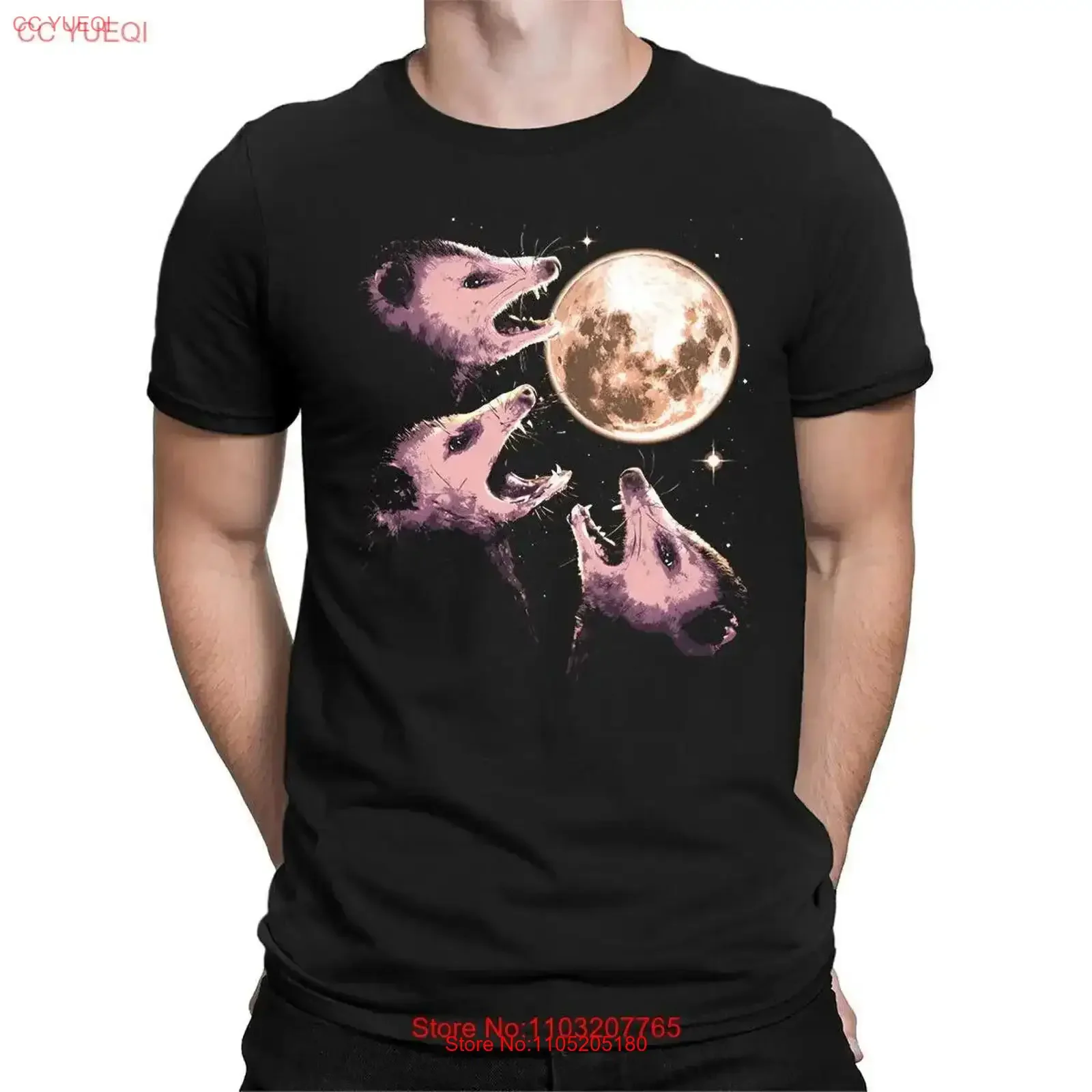 Three Possums Howling At Moon Funny Opossum Retro T Shirt Top 6ED vintage Washed homme Comfortable Top For Everyday Wear