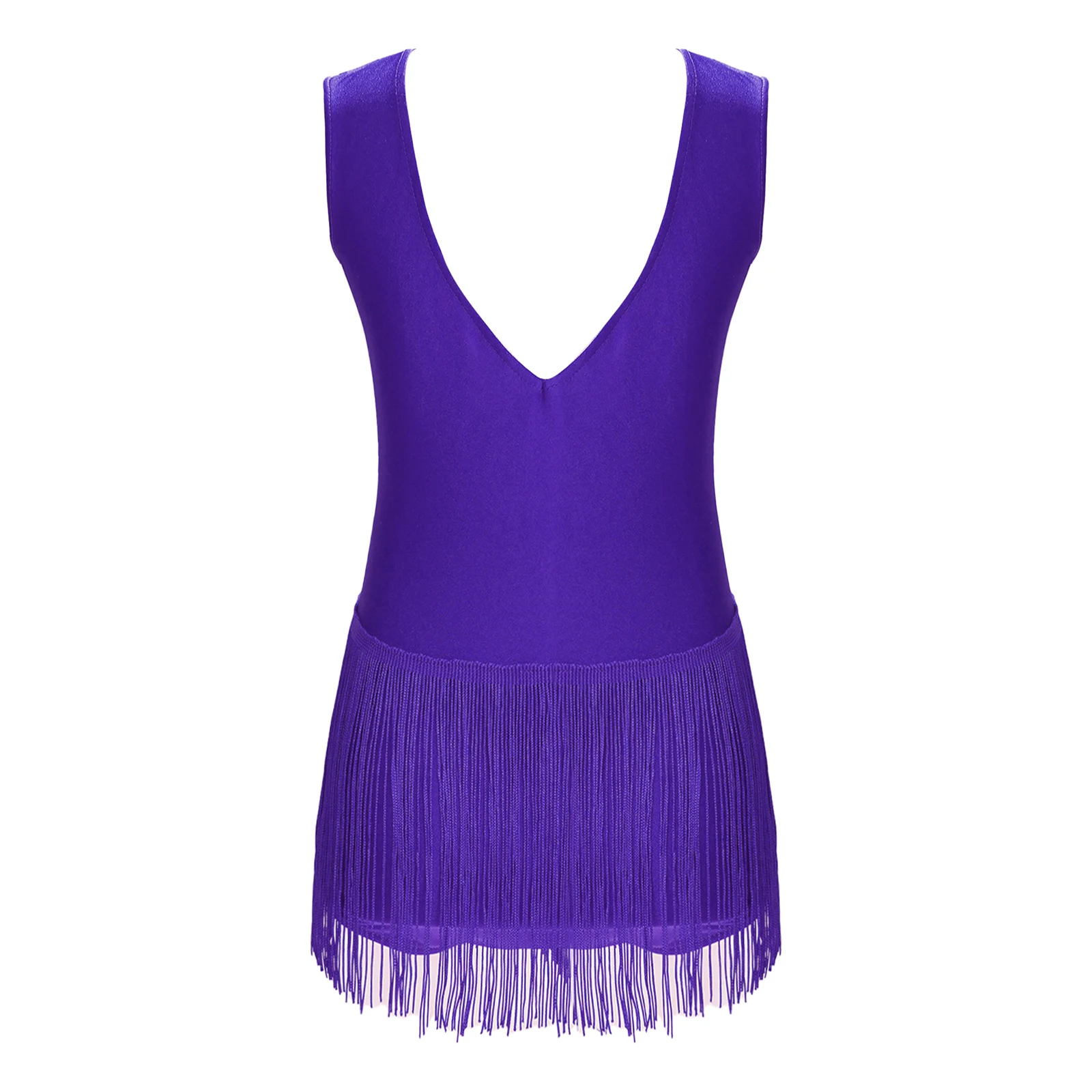 Girls Sleeveless Ballet Dance Leotard with Rhinestones Tassel Leotard Sleeveless Fringed Bodysuit Jumpsuit for Figure Skatings