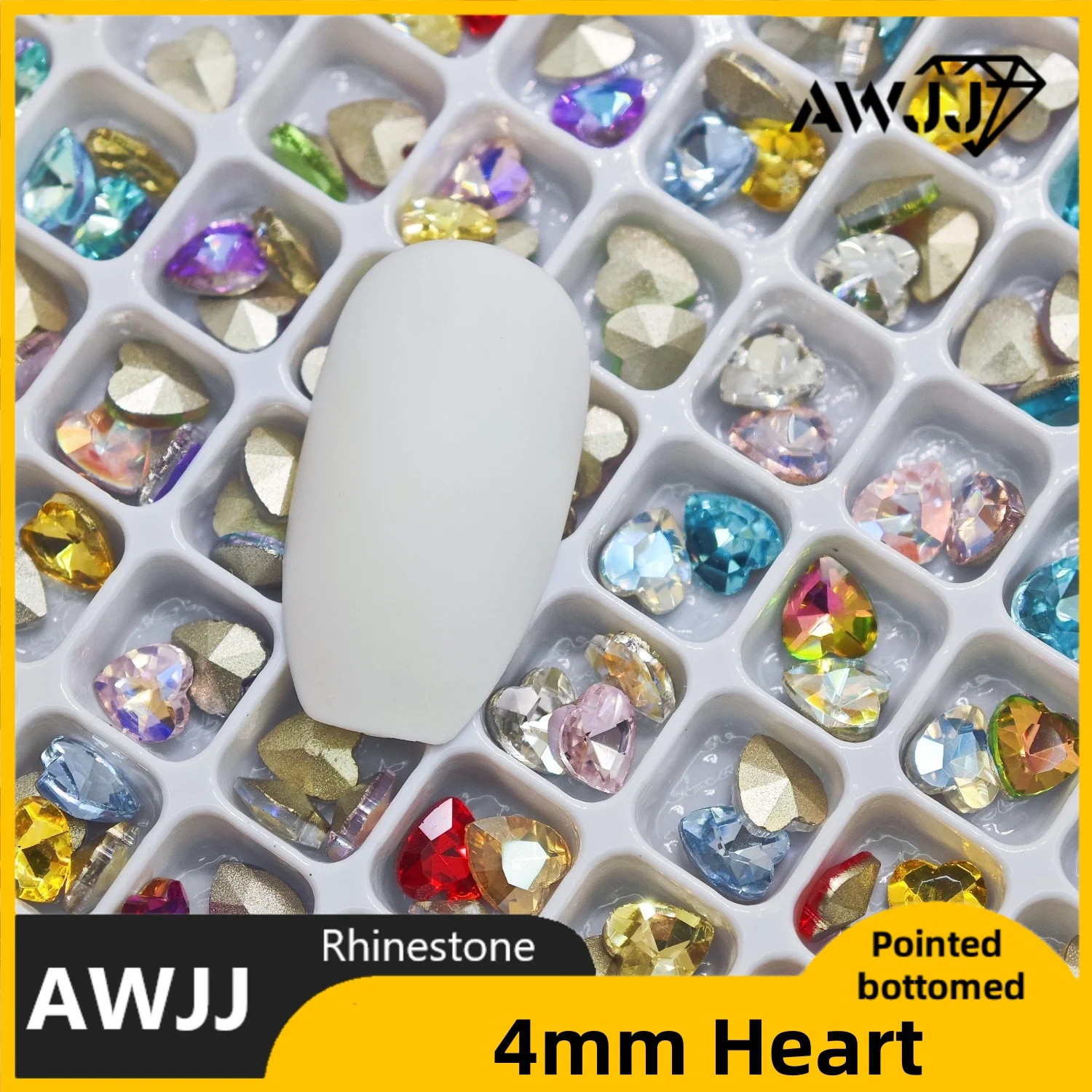 All Color 4mm Mini Heart Shaped Crystal diamonds Pointed bottomed Gems Used for earrings necklaces Nail Jewelry accessory