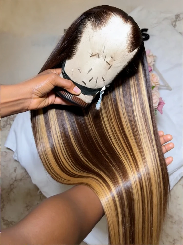 

250 Плотность Выделите Ombre 13x4 Парик Фронта Шнурка Человеческие Волосы 13x6 Медовый Блондин Прямые 13x6 P4/27 Цветные HD Парики Фронта Шнурка