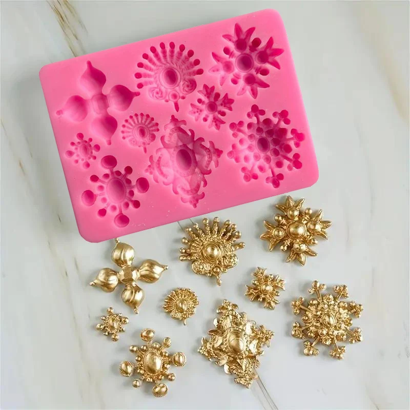 

Vintage Jewelry Fondant Mold Baroque Chocolate Mould European Gemstone Accessories For Cake Decoration Cupcake Topper Kitchen