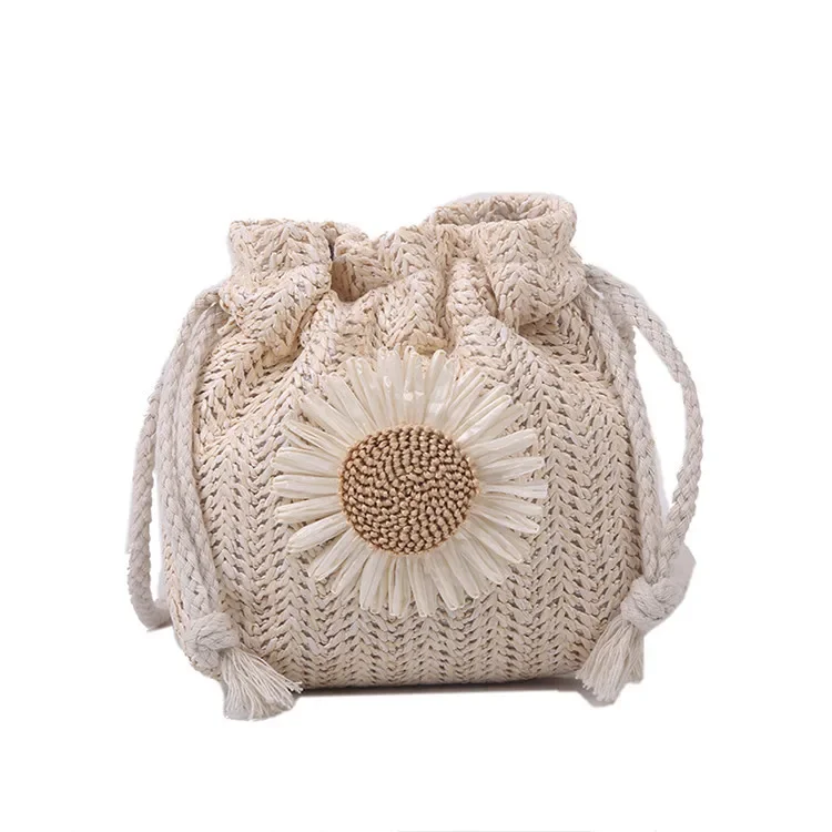 Sun Flower Graphic Straw Bag Vintage Shoulder Beach Bag Women\'s Crossbody Purse Mini Floral Decor Straw Crossbody Bag