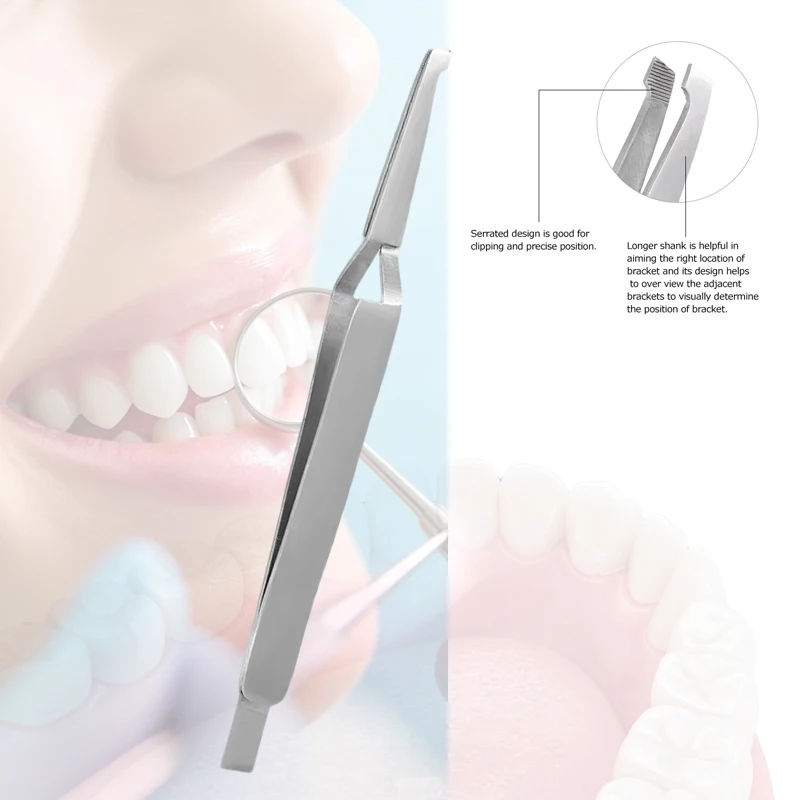 Dental Bracket Tweezers Orthodontic Serrated Reverse Action Stainless Steel Dentistry Tool