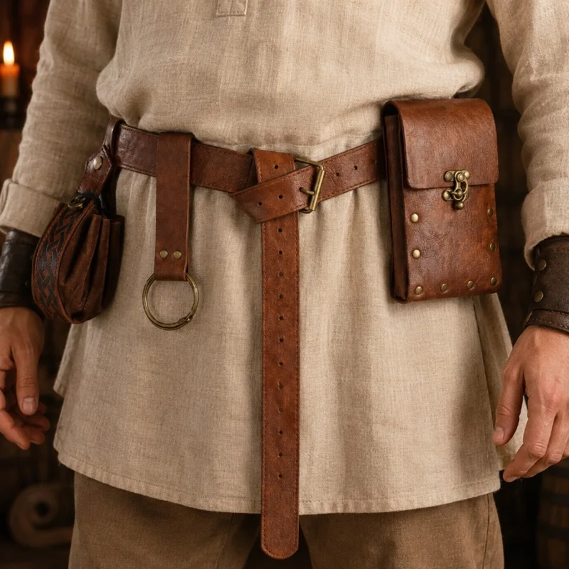 Medieval Viking Merchant Ranger Waist Hanging Set, Halloween Cosplay Costume Accessories for Men and Women