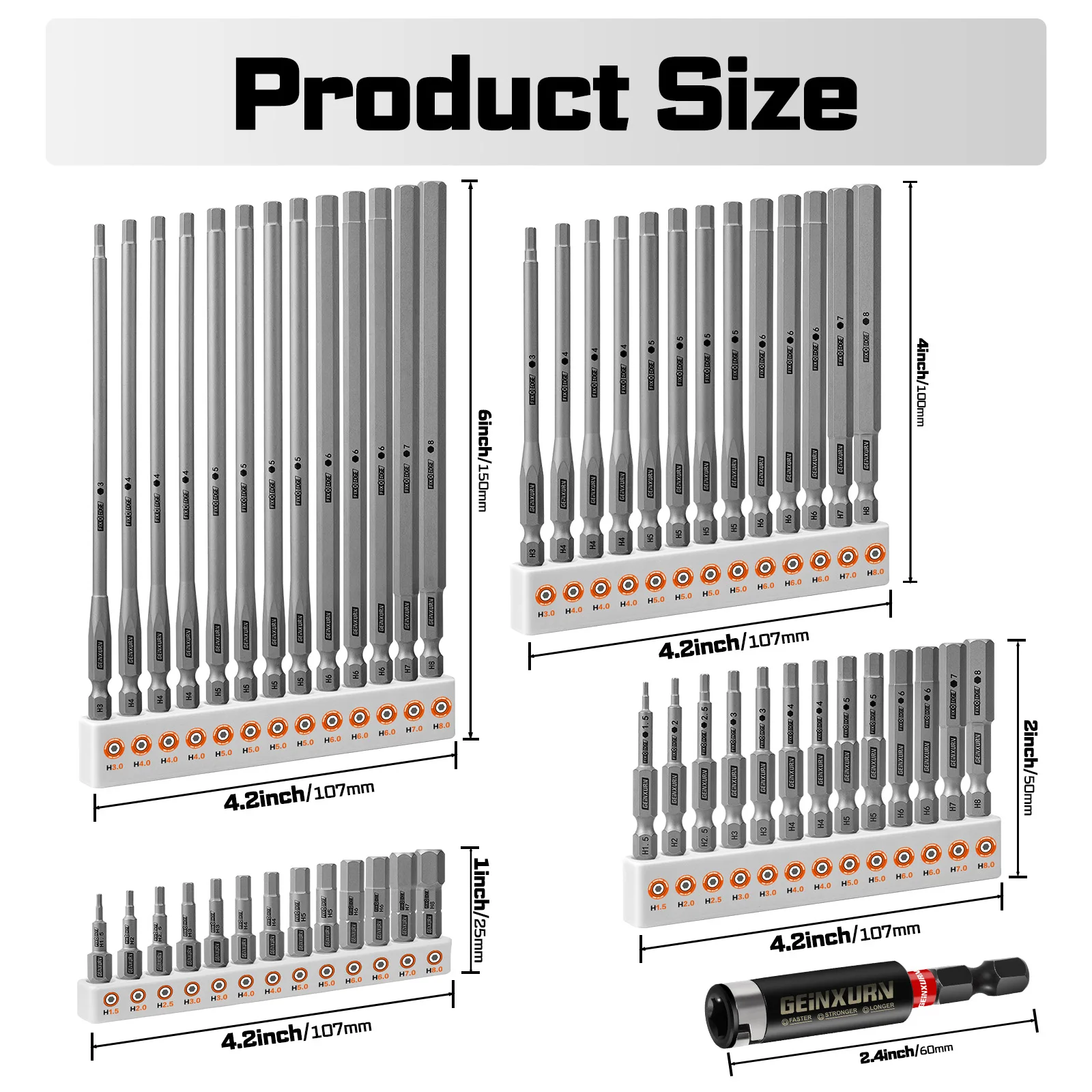 مجموعة لقم مفك براغي ثابتة مكونة من 53 قطعة من Geinxurn، أطراف لقم فولاذية S2 مغناطيسية سداسية مختلطة مع منظم تخزين لإصلاح المنزل #2