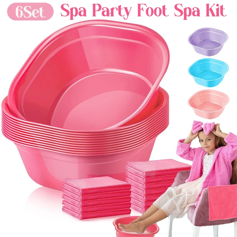 

6Set Kids Foot Spa Kit for Girls Pedicure Spa Party Favors for Kids Birthday Foot Tub Washbasin Salon Towels Sleeping Party