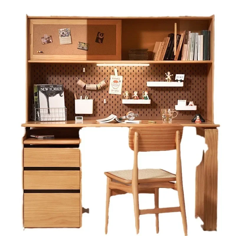 

Nordic solid wood desk bookcase bookshelf integrated Japanese storage home children student study table desk